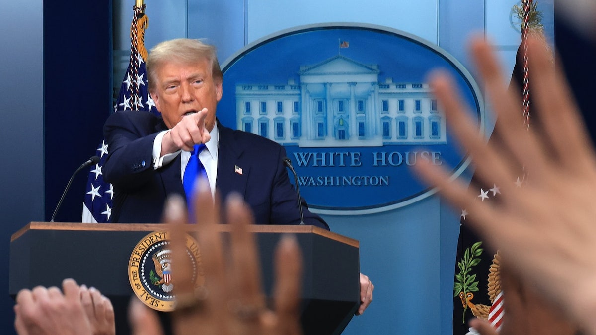 President Donald Trump takes press questions.