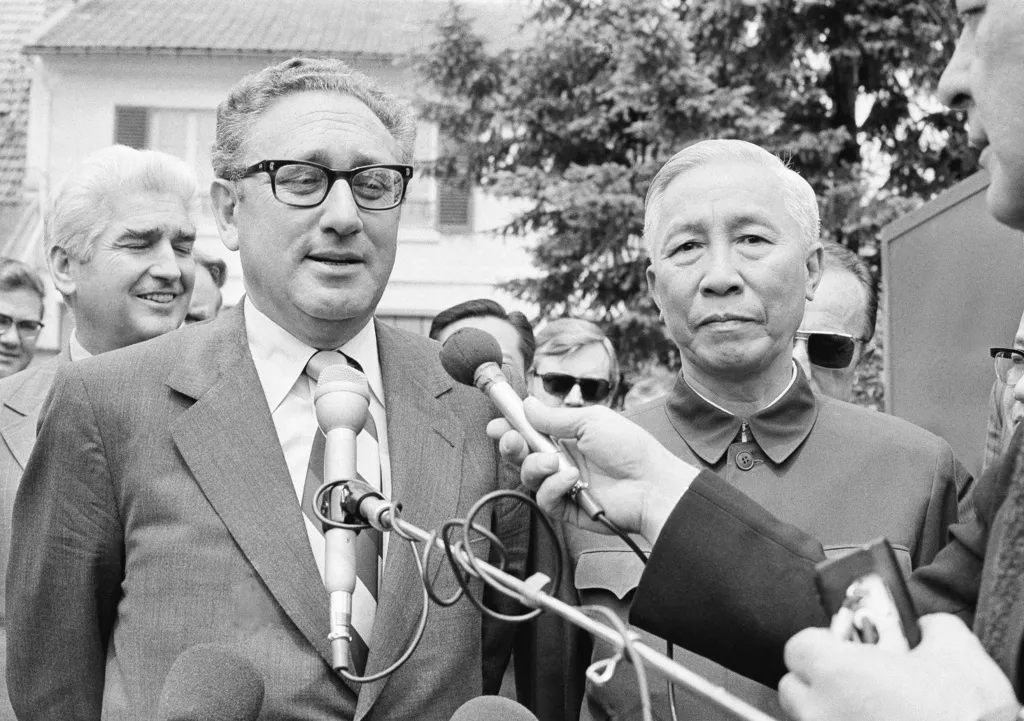 National security adviser Henry A. Kissinger and Le Duc Tho.