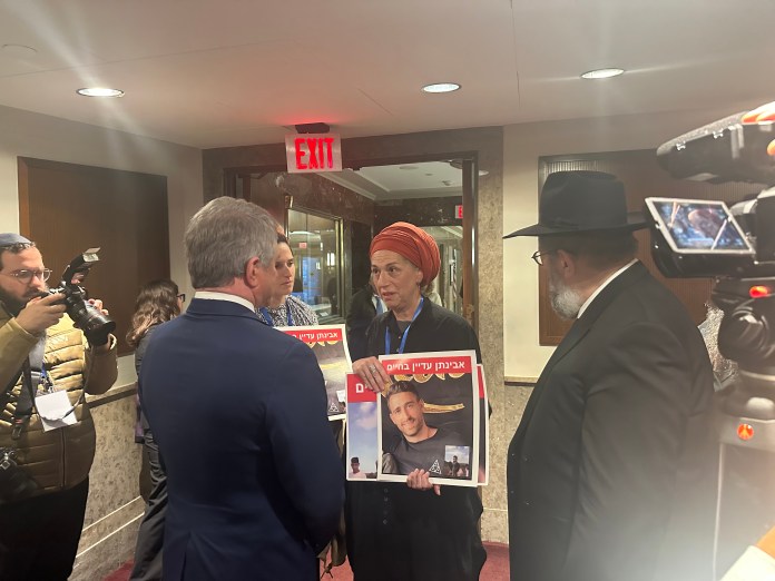 Ditza Or, the mother of Avinatan Or, speaks with Rep. Michael McCaul (R-TX) in Washington D.C. on November 14, 2023. (Samantha-Jo Roth, Washington Examiner)