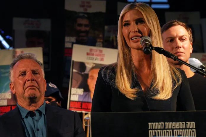 Ivanka Trump addresses the crowd at a rally for the hostages in Tel Aviv.
