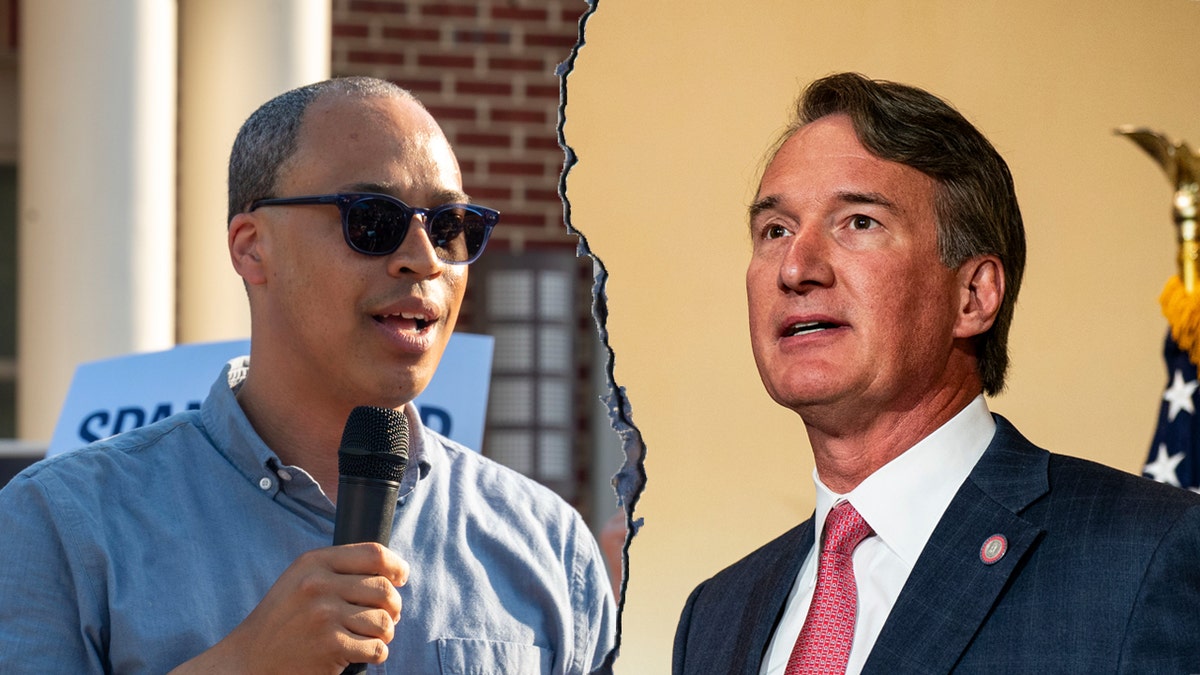 Jay Jones and Glenn Youngkin are seen in split image