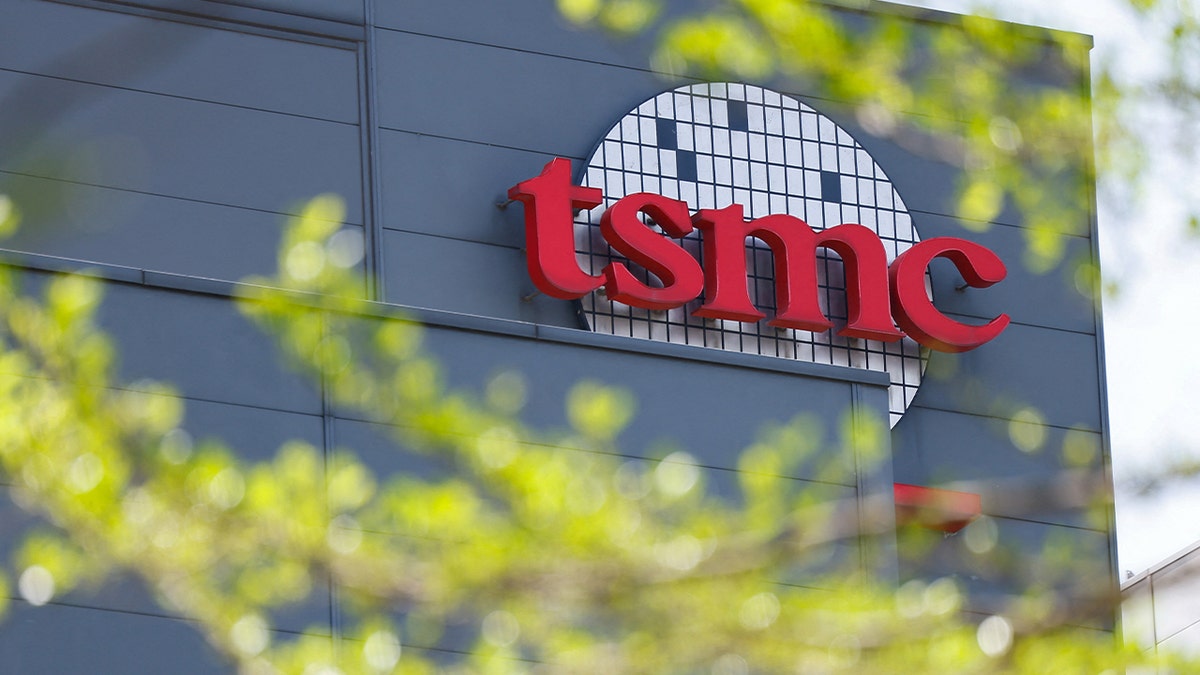 The TSMC logo is displayed on a building in Hsinchu, Taiwan April 15, 2025.