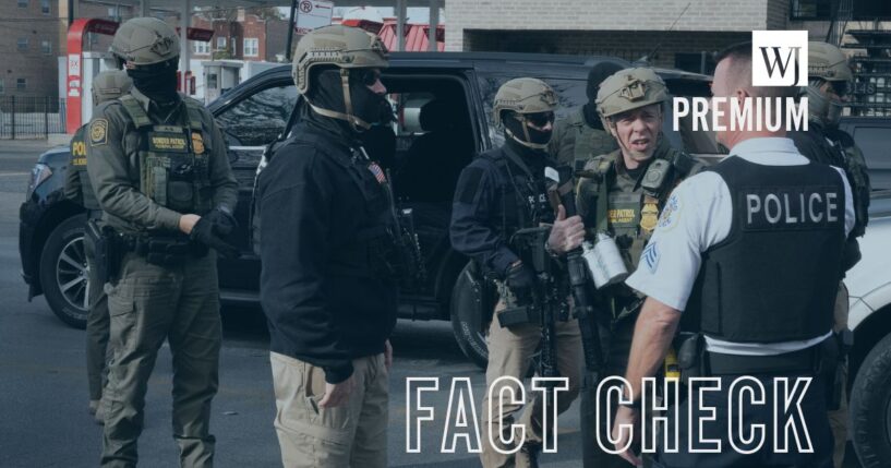 Border Patrol chief Greg Bovino speaks with a Chicago Police officer while searching for illegal aliens in a southwest side neighborhood on Nov. 6, 2025, in Chicago, Illinois.