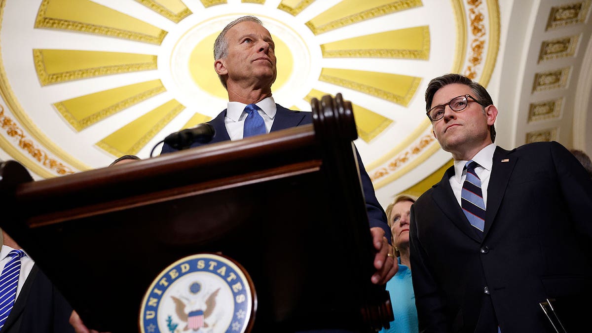 thune and johnson at a press conference