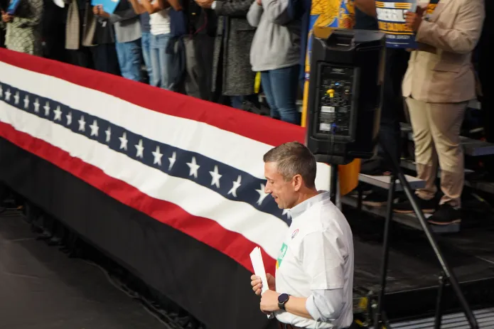 Democratic National Committee chairman Ken Martin prepares to take the stage at the Essex County College gymnasium on Saturday, Nov. 1, 2025 in Newark, New Jersey, for a rally featuring former President Barack Obama. The rally was for Rep. Mikie Sherrill (D-NJ), the Democratic candidate in the 2025 gubernatorial election. (Sydney Topf/Washington Examiner)