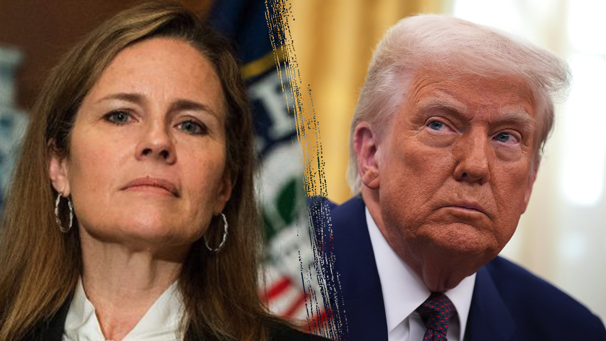 A split image of Justice Amy Coney Barrett and President Donald Trump. Photos by Getty Images.