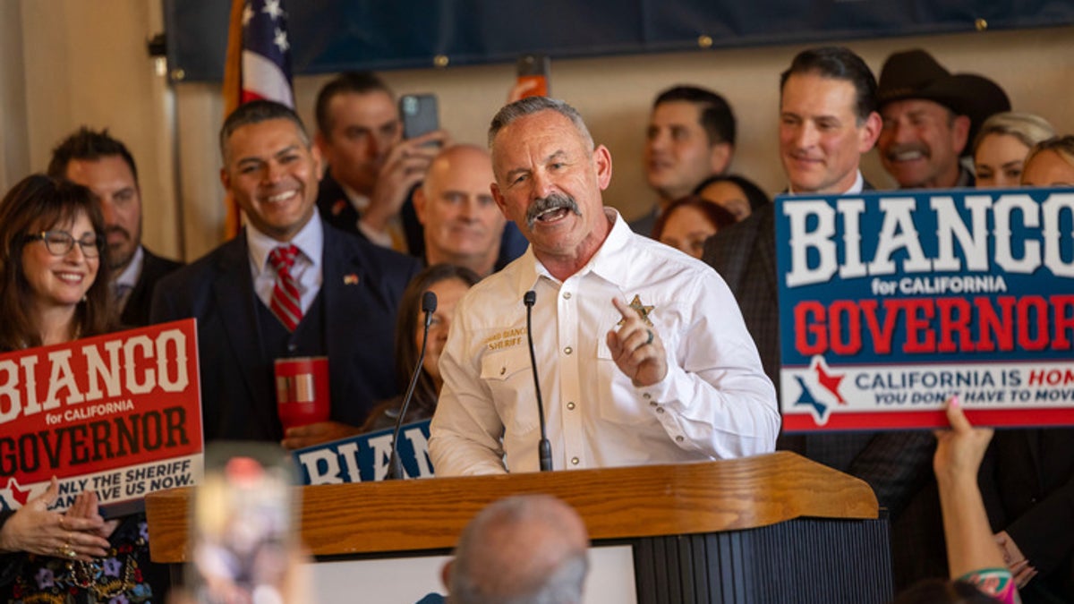 Riverside County, California sheriff Chad Bianco announces his 2026 Republican campaign for governor, in the race to succeed term-limited Gov. Gavin Newsom, in Riverside, California, on Feb. 17, 2025.