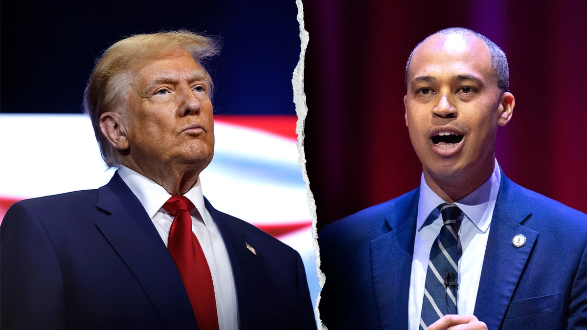 Split showing President Trump and Jay Jones