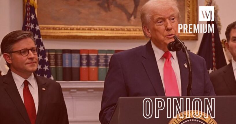 President Donald Trump and House Speaker Mike Johnson, a Louisiana Republican, are seen at a Dec. 2 White House event. The GOP stands to gain points with voters if the economy improves as predicted in 2026.