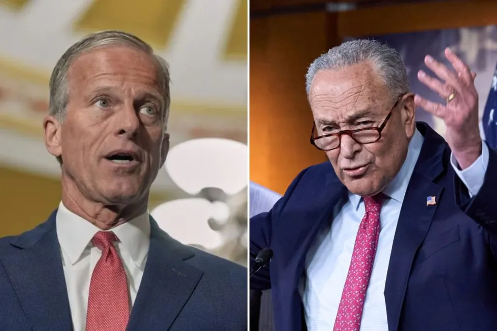 A collage of Senate Majority Leader John Thune (R-SD) and Minority Leader Chuck Schumer (D-NY).