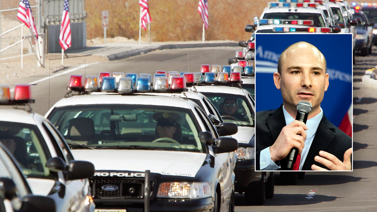 Steve Descano inset with cop cars