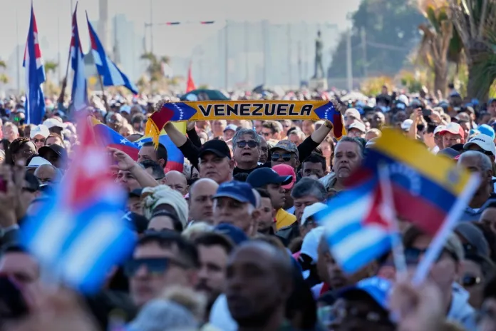 Cubans march in support of Venezuela at a rally in Havana