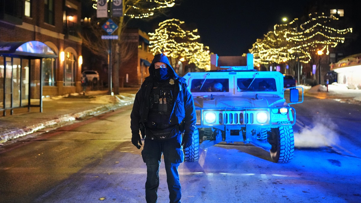 Minnesota National Guard vehicle blocking off the road