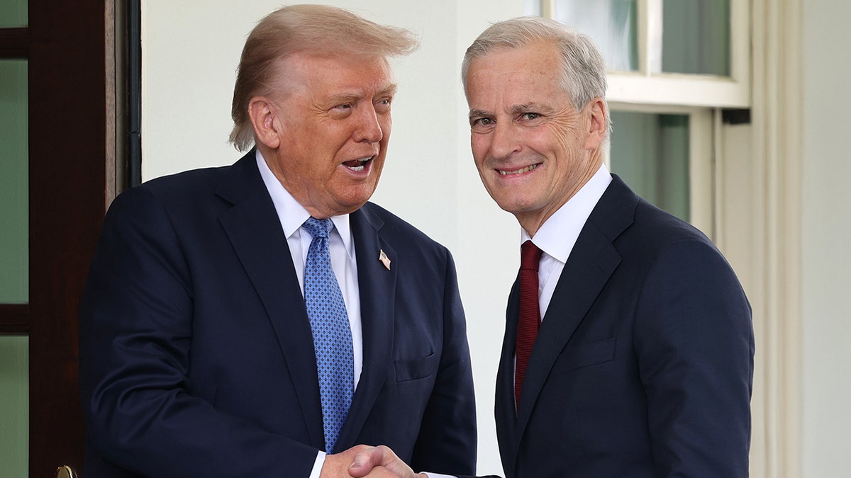 President Donald Trump shakes hands with Norway's Prime Minister Jonas Gahr Støre