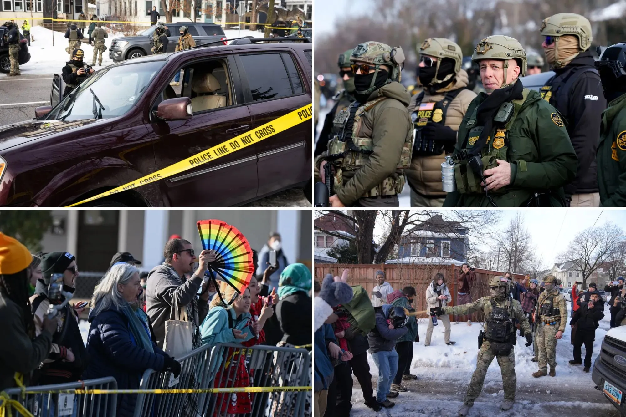 A collage featuring images surrounding the shooting of a civilian by an Immigration and Customs Enforcement officer in Minneapolis, Wednesday, Jan. 7, 2026.