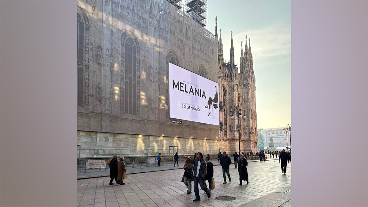 The ad campaign for 'MELANIA' the movie on the side of the Duomo in Florence, Italy.&nbsp;