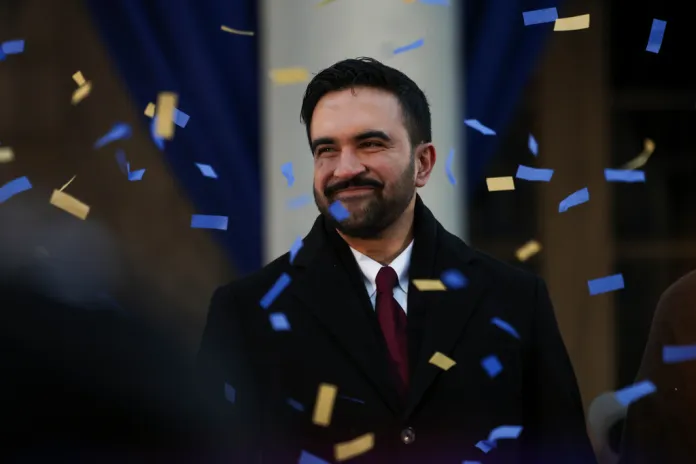 Mayor Zohran Mamdani reacts after speaking during his inauguration ceremony, Thursday, Jan. 1, 2026, in New York. (AP Photo/Heather Khalifa)
