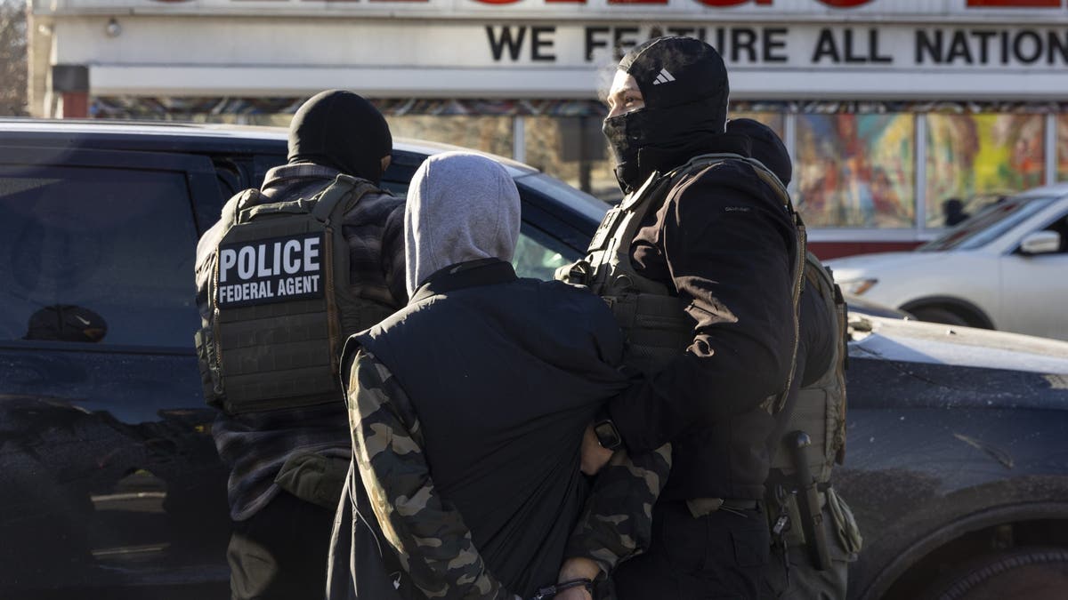 Federal immigration officers make an arrest