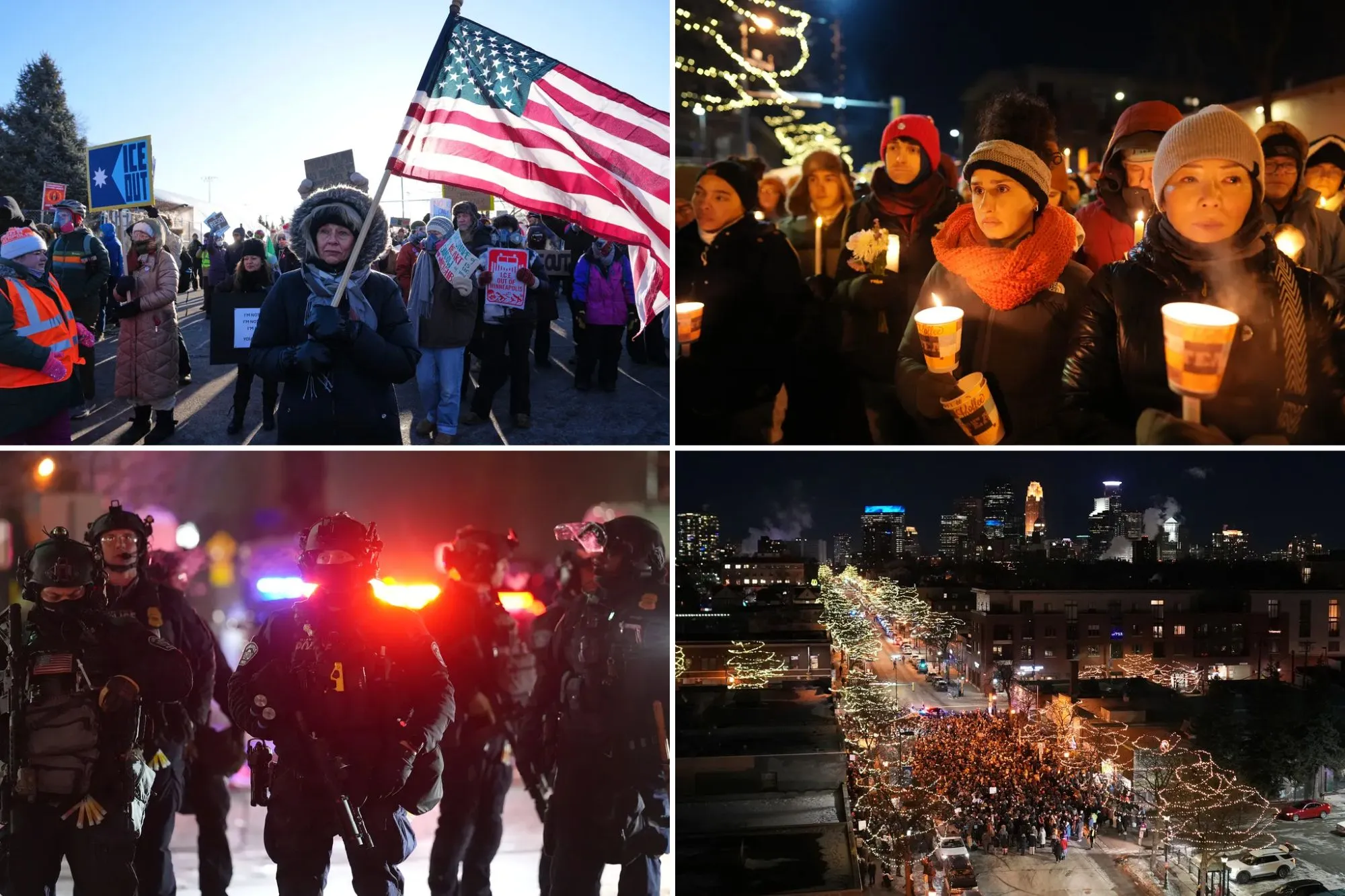 A collage of photos from recent anti-ICE protests in Minneapolis.