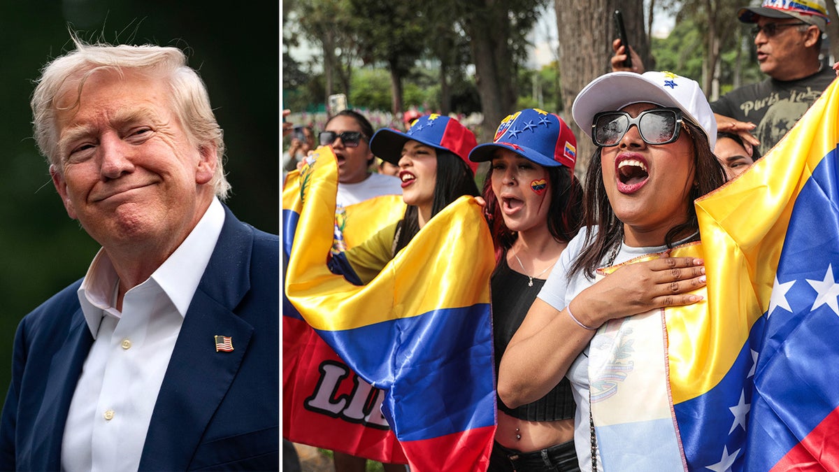 Trump depicted alongside pro-Venezuela protesters
