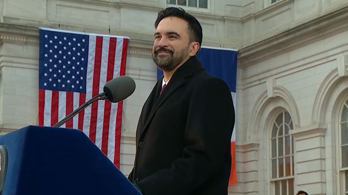 New York City Mayor Zohran Mamdani delivers his inauguration speech Thursday outside City Hall.