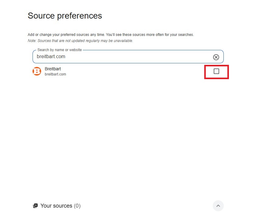 Google Source Preferences Step 1