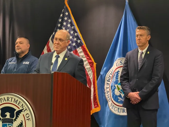 White House border czar Tom Homan (center), U.S. Immigration and Customs Enforcement's Enforcement and Removal Operations top official Marcos Charles (left), and U.S. Customs and Border Protection Commissioner Rodney Scott (right) (Anna Giaritelli/Washington Examiner)