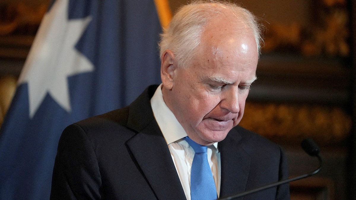 Gov. Tim Walz at a press conference.