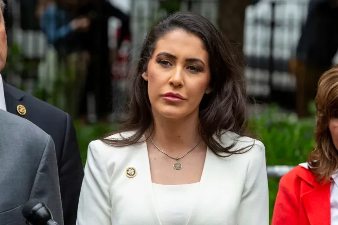 Rep. Anna Paulina Luna, R-Fla., speaks outside the hush money criminal case of former president Donald Trump in New York on Thursday, May 16, 2024. (AP Photo/Ted Shaffrey)