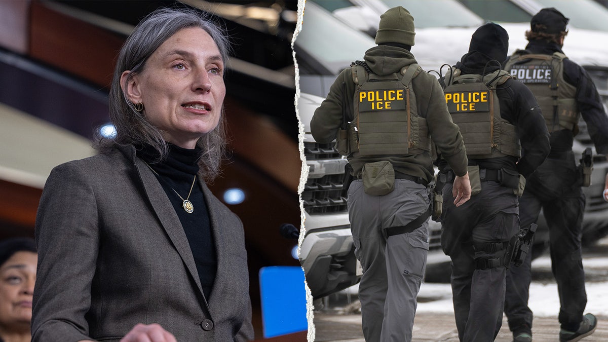 Maxine Dexter, left, pictured alongside a group of ICE agents, right.