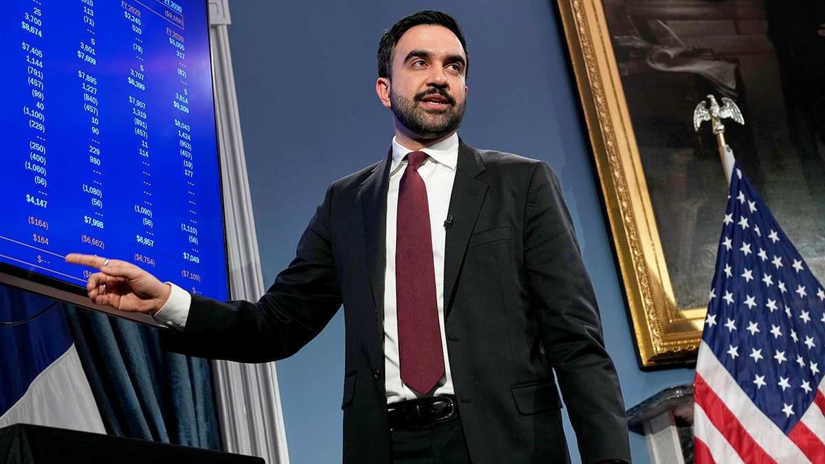 New York City Mayor Zohran Mamdani points while speaking