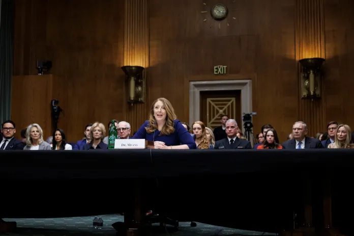 Dr. Casey Means testifies during a Senate Health, Education Labor and Pension Committee Conformation Hearing for U.S. Surgeon General on Capitol Hill on Wednesday, Feb. 25, 2026, in Washington. 