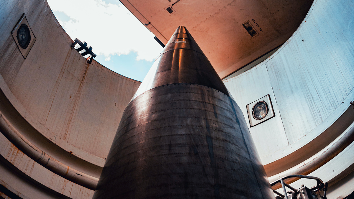 The tip of an unarmed Minuteman missile inside of a silo at a U.S. Air Force base in Wyoming is seen.