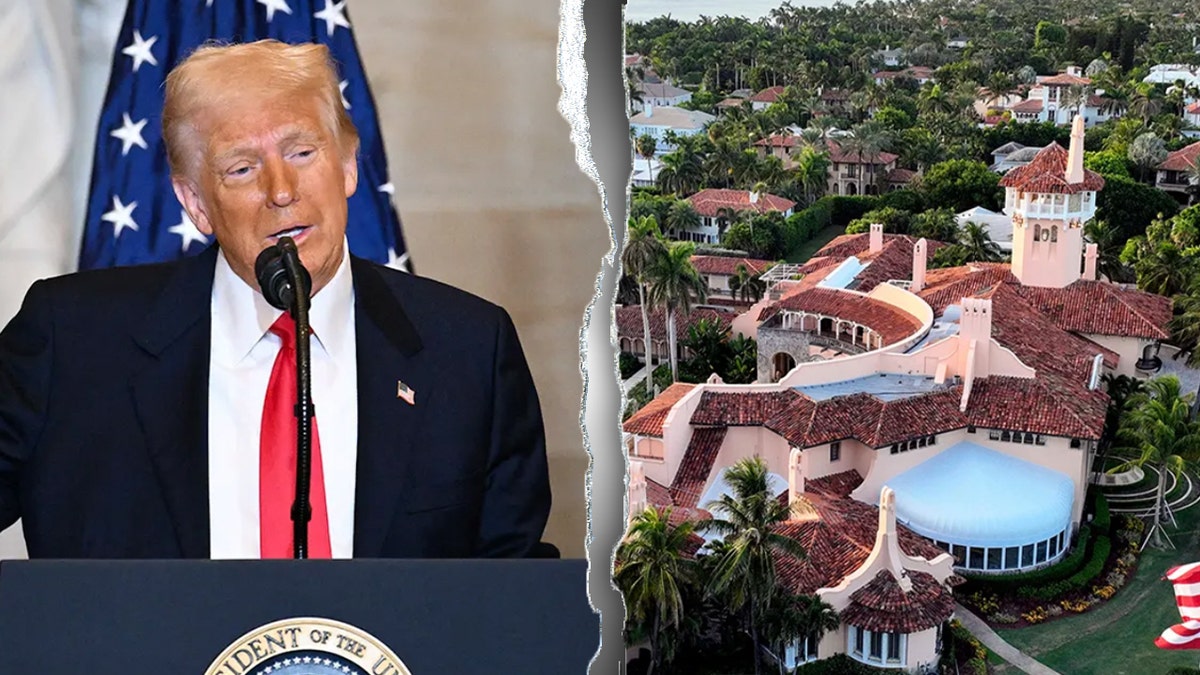 aerial view of President Donald Trump's Mar-a-Lago estate split Trump speaking at National Prayer Breakfast