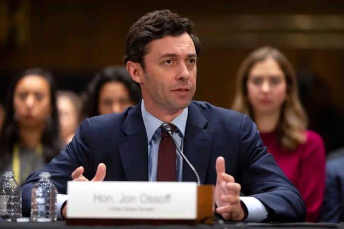 Sen. Jon Ossoff, D-Ga., appears before the Senate Appropriations Committee on Capitol Hill, Wednesday, Nov. 20, 2024, in Washington. (AP Photo/Mark Schiefelbein)
