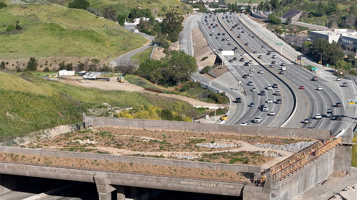 A photo of the unfinished crossing walking bridge in Agoura Hills, California