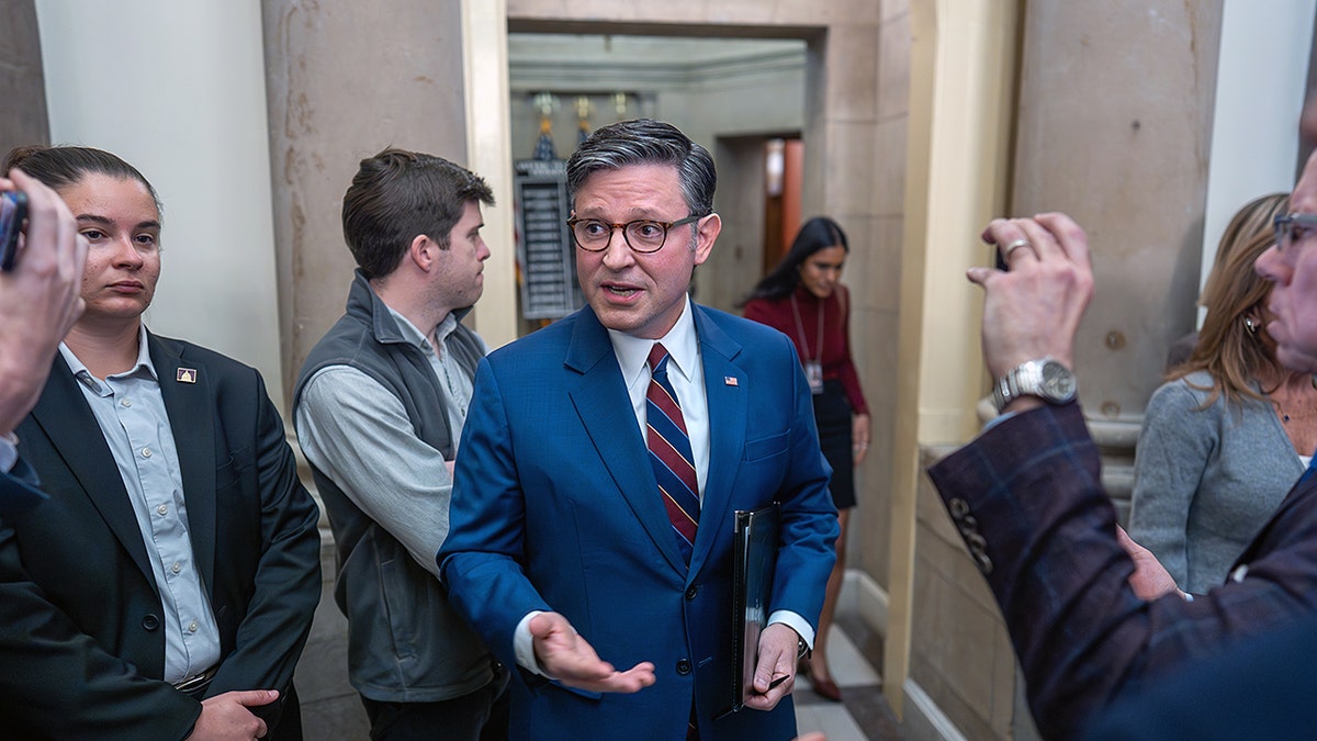 Mike Johnson addresses press gaggle at Capitol