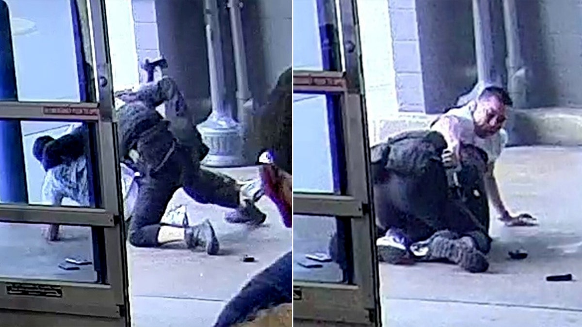 Photos of Marquez-Pulido allegedly grabbing the officer's gun, from the criminal complaint in the Eastern District of Michigan. (Justice Department)