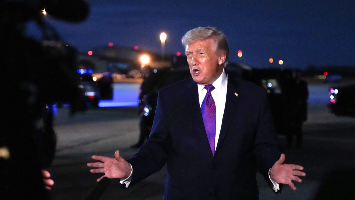 President Trump press gaggle Air Force One
