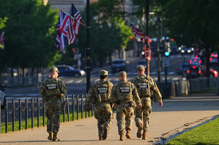 National Guard walking National Mall
