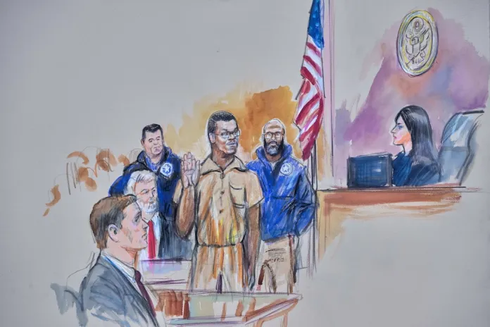 A courtroom sketch.