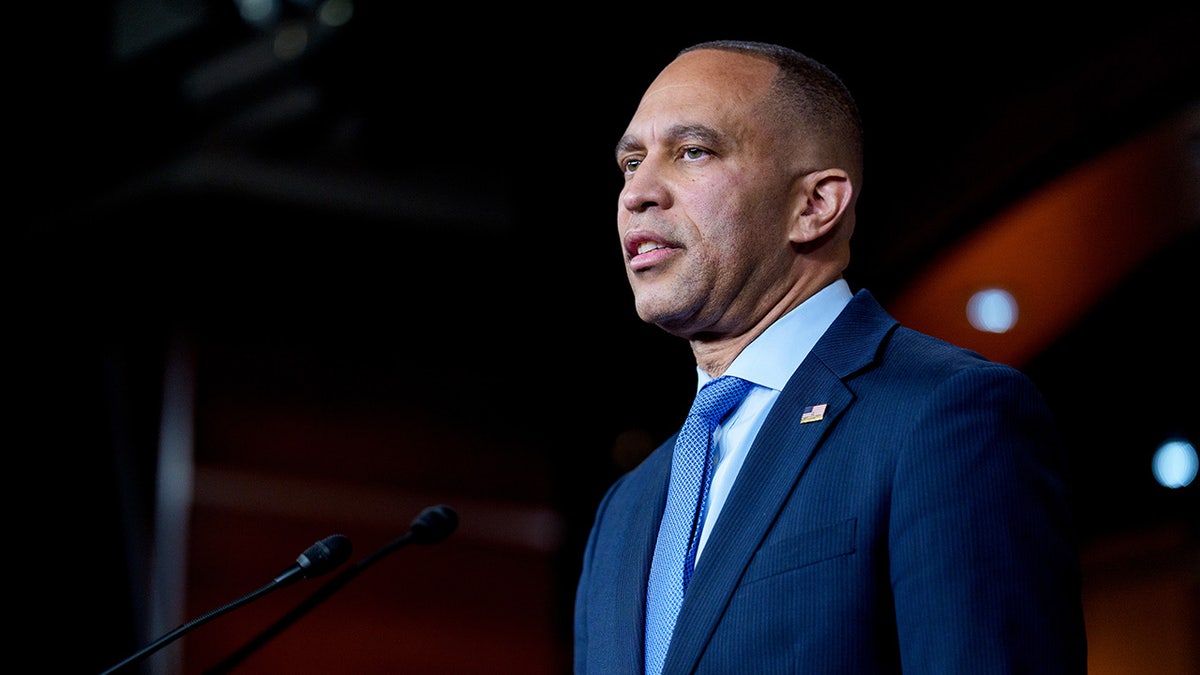 House Minority Leader Hakeem Jeffries speaking at a news conference at the US Capitol in Washington D.C.