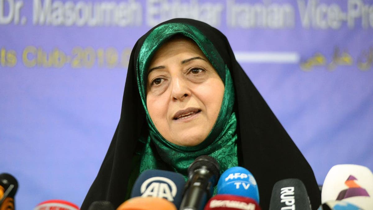 Masoumeh Ebtekar speaks at a press conference in Tehran