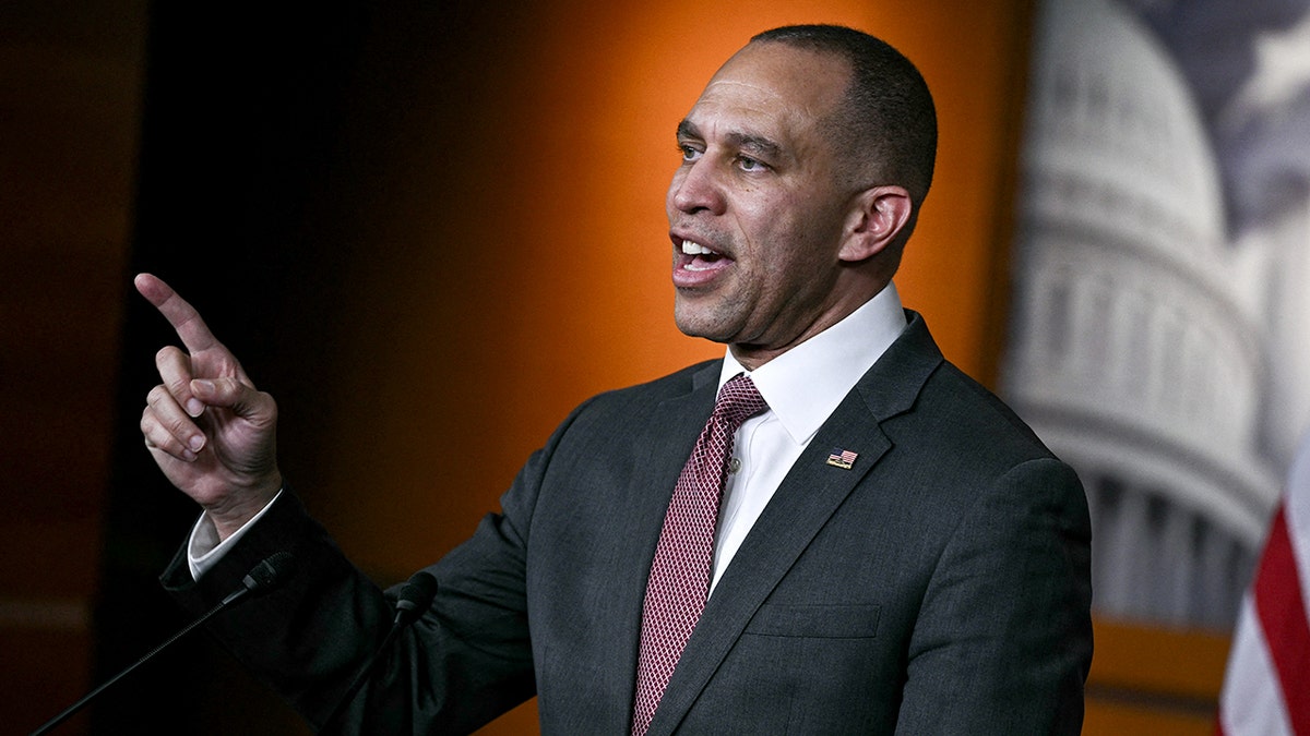 House Minority Leader Hakeem Jeffries speaking at a press conference on Capitol Hill