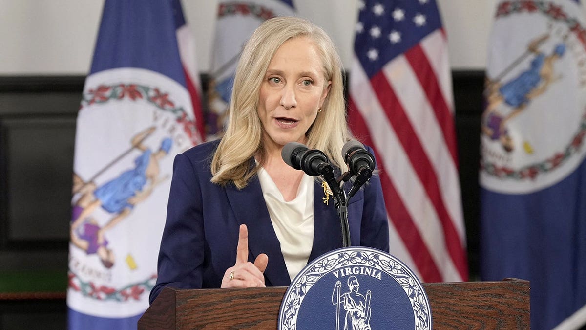Virginia Gov. Abigail Spanberger speaking at a podium