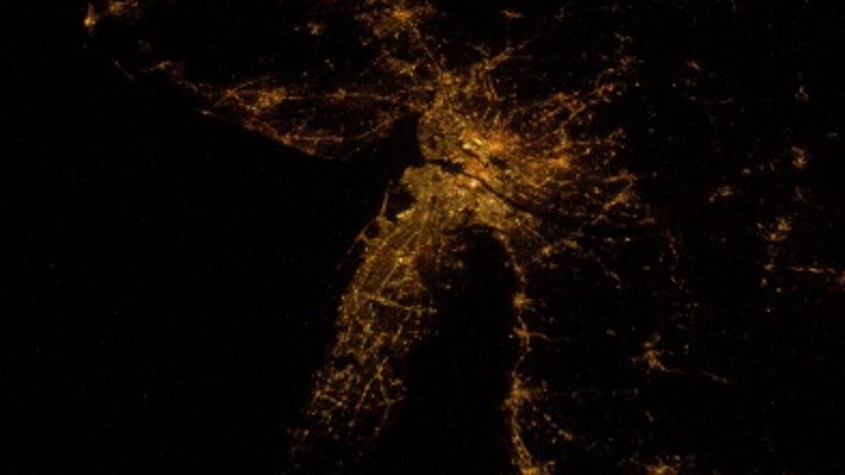 International Space Station orbiting over the northeast coast of the United States