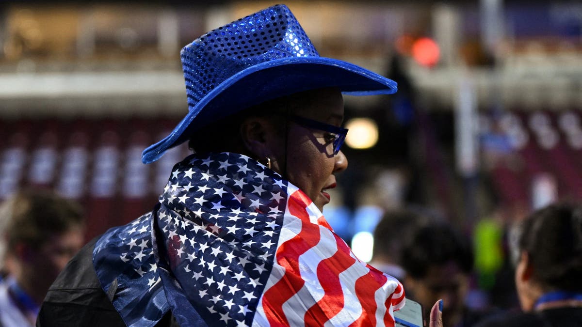Regina Wallace-Jones wearing a U.S.-flag themed outfit at the United Center in Chicago