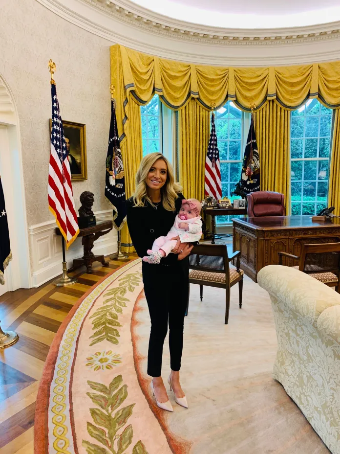 Former White House press secretary Kayleigh McEnany poses with her newborn child in the Oval Office. (Photo Credit: Kayleigh McEnany)
