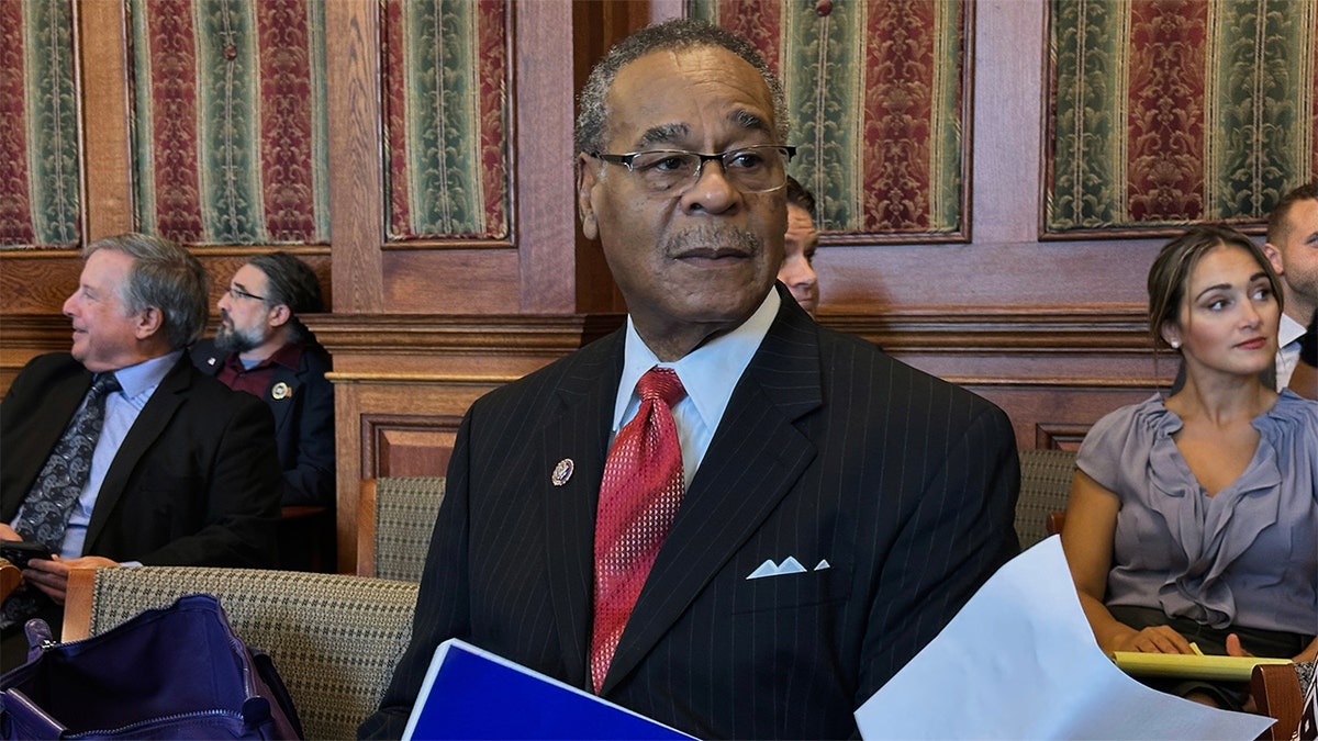Democratic Rep. Emanuel Cleaver standing at a microphone in a hearing room