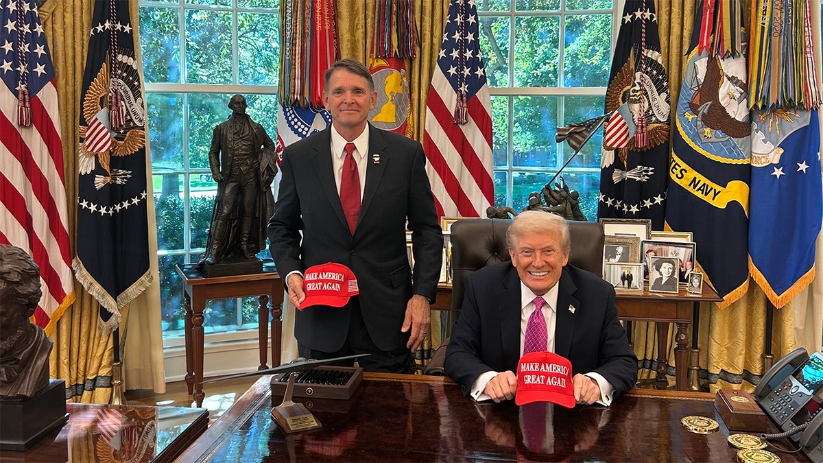 Ed Gallrein standing with President Donald Trump in the Oval Office at the White House